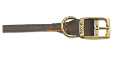 Ancol Timberwolf Leather Round Collar Sable 28-36cm Sz 3